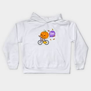 Pumpkin on bycicle Kids Hoodie